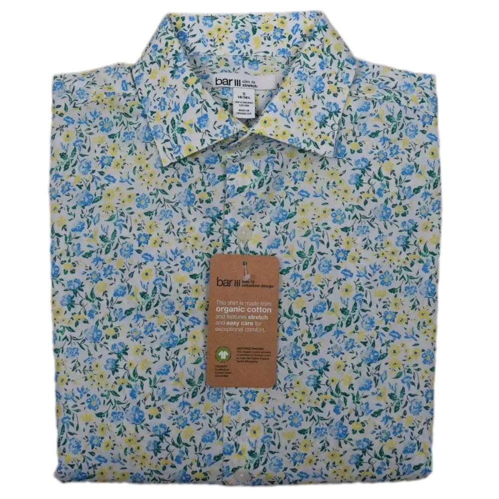 Bar lll Mens Organic Floral Button-Down Shirt - Picture 3 of 4